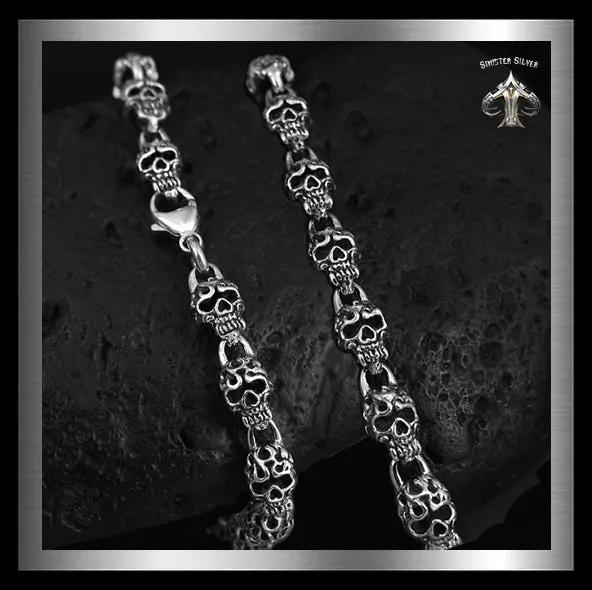 Biker Half Skull Bracelet In Sterling Silver