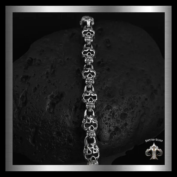 Biker Half Skull Bracelet In Sterling Silver