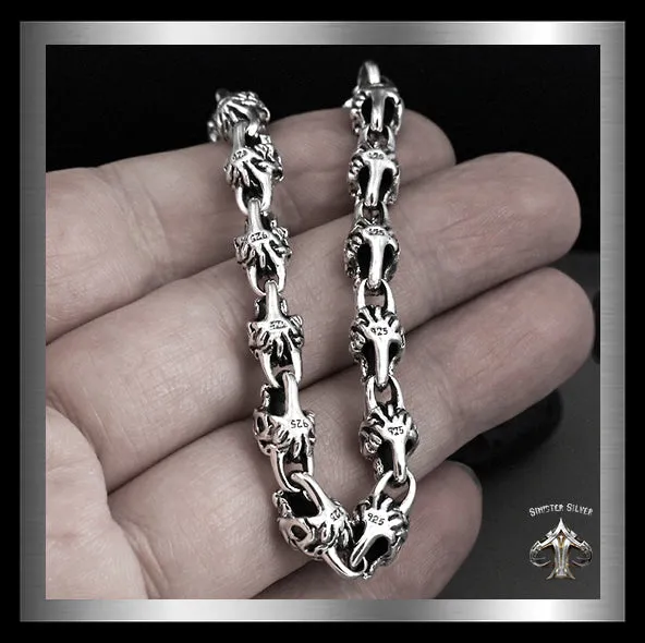 Biker Half Skull Bracelet In Sterling Silver