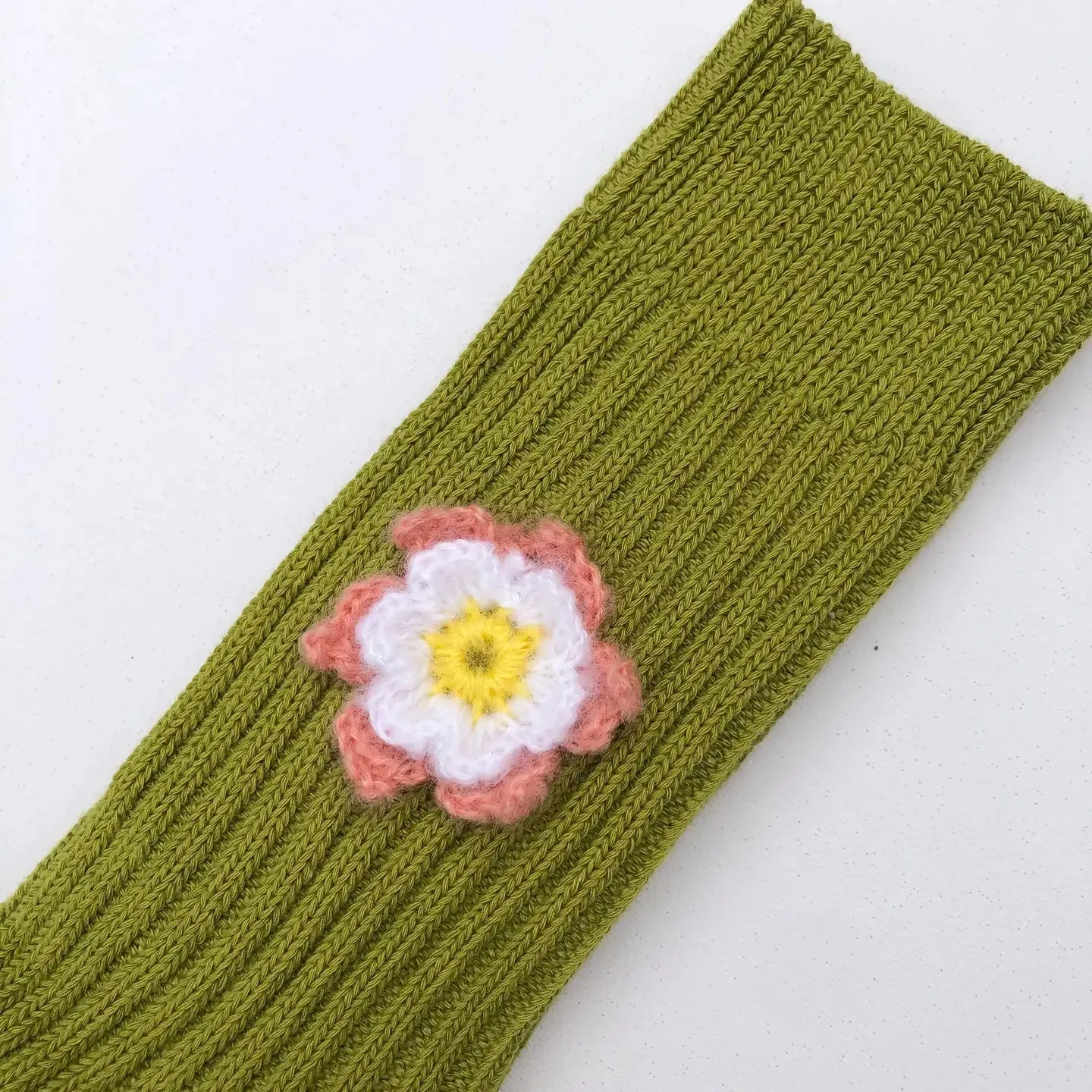 Billy Bamboo - Crochet Daffodil Cotton Ribbed Socks (Avocado)