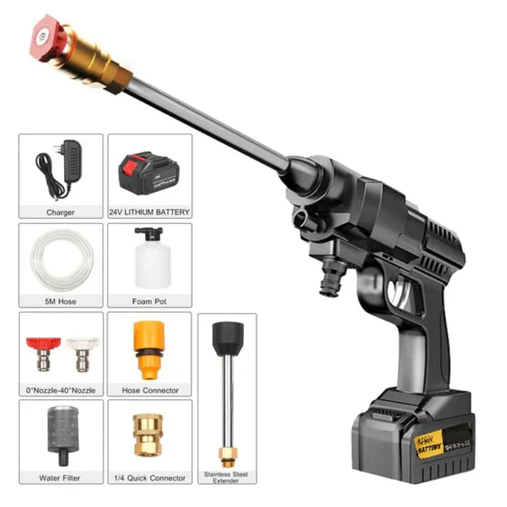 Crony HL-777 Car wash Cordless Electric High Pressure Car Washer Manual Rechargeable Car Washing Machine with Adjustable 3-in-1 Nozzle and Hose Pipe