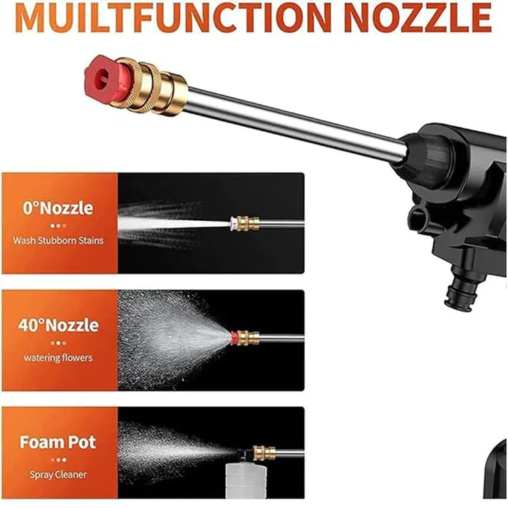 Crony HL-777 Car wash Cordless Electric High Pressure Car Washer Manual Rechargeable Car Washing Machine with Adjustable 3-in-1 Nozzle and Hose Pipe