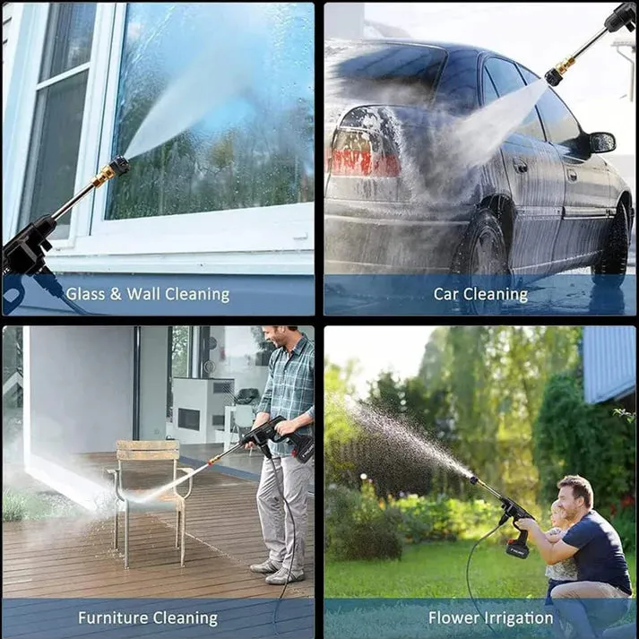 Crony HL-777 Car wash Cordless Electric High Pressure Car Washer Manual Rechargeable Car Washing Machine with Adjustable 3-in-1 Nozzle and Hose Pipe