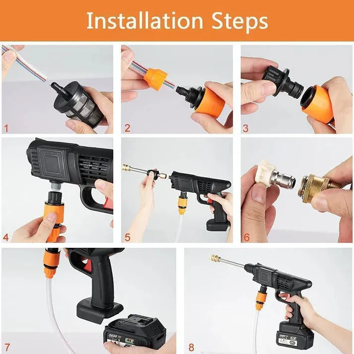 Crony HL-777 Car wash Cordless Electric High Pressure Car Washer Manual Rechargeable Car Washing Machine with Adjustable 3-in-1 Nozzle and Hose Pipe