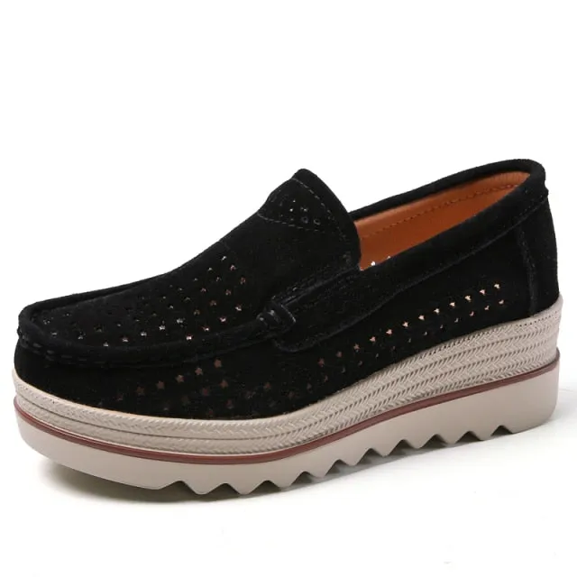 EOFK Spring Autumn Women Flats Platform Loafers Ladies Work Genuine Leather Comfort Soft Moccasins Nursing Slip On Casual Shoes