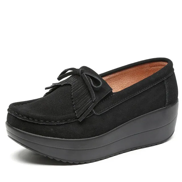 EOFK Spring Autumn Women Flats Platform Loafers Ladies Work Genuine Leather Comfort Soft Moccasins Nursing Slip On Casual Shoes