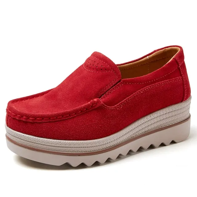 EOFK Spring Autumn Women Flats Platform Loafers Ladies Work Genuine Leather Comfort Soft Moccasins Nursing Slip On Casual Shoes