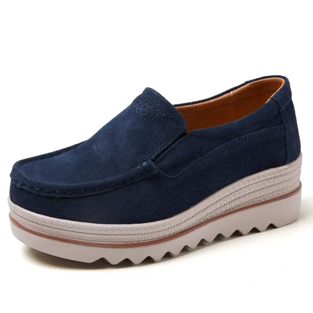 EOFK Spring Autumn Women Flats Platform Loafers Ladies Work Genuine Leather Comfort Soft Moccasins Nursing Slip On Casual Shoes