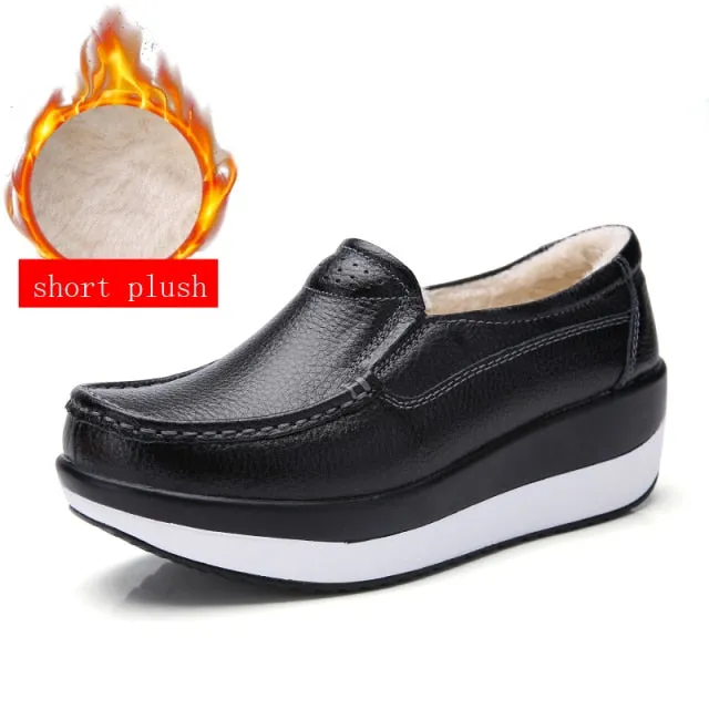 EOFK Spring Autumn Women Flats Platform Loafers Ladies Work Genuine Leather Comfort Soft Moccasins Nursing Slip On Casual Shoes