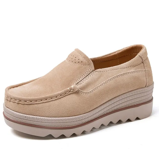 EOFK Spring Autumn Women Flats Platform Loafers Ladies Work Genuine Leather Comfort Soft Moccasins Nursing Slip On Casual Shoes