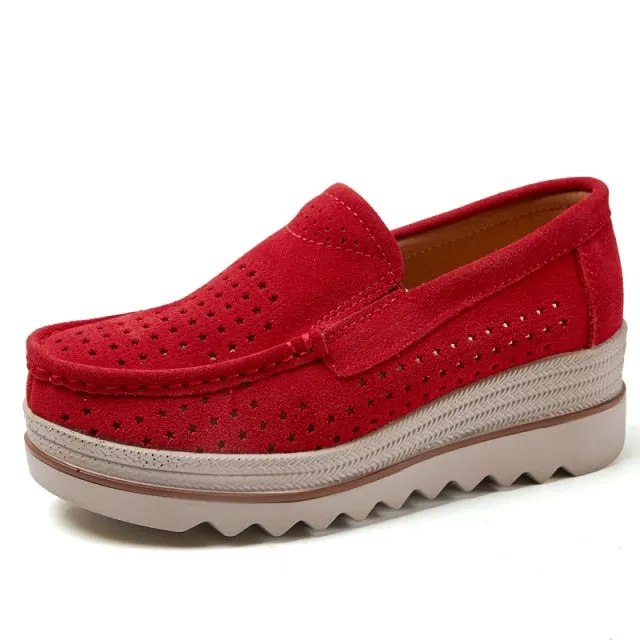 EOFK Spring Autumn Women Flats Platform Loafers Ladies Work Genuine Leather Comfort Soft Moccasins Nursing Slip On Casual Shoes