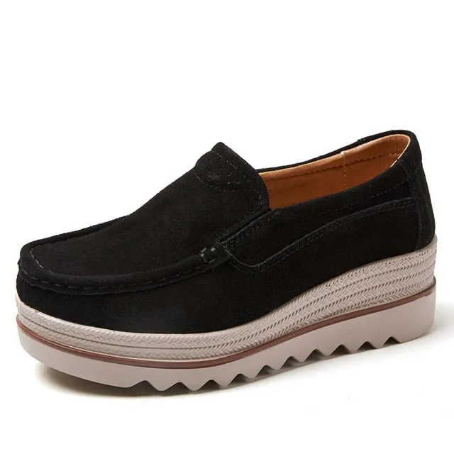 EOFK Spring Autumn Women Flats Platform Loafers Ladies Work Genuine Leather Comfort Soft Moccasins Nursing Slip On Casual Shoes