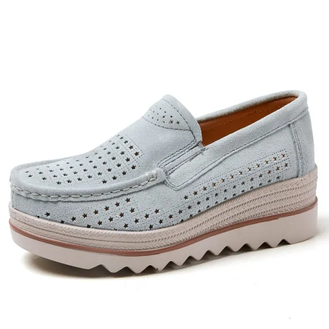 EOFK Spring Autumn Women Flats Platform Loafers Ladies Work Genuine Leather Comfort Soft Moccasins Nursing Slip On Casual Shoes