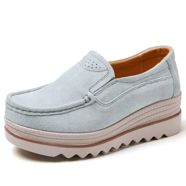 EOFK Spring Autumn Women Flats Platform Loafers Ladies Work Genuine Leather Comfort Soft Moccasins Nursing Slip On Casual Shoes