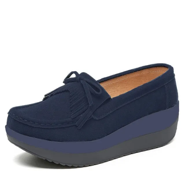 EOFK Spring Autumn Women Flats Platform Loafers Ladies Work Genuine Leather Comfort Soft Moccasins Nursing Slip On Casual Shoes