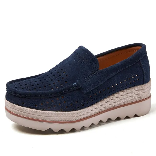 EOFK Spring Autumn Women Flats Platform Loafers Ladies Work Genuine Leather Comfort Soft Moccasins Nursing Slip On Casual Shoes