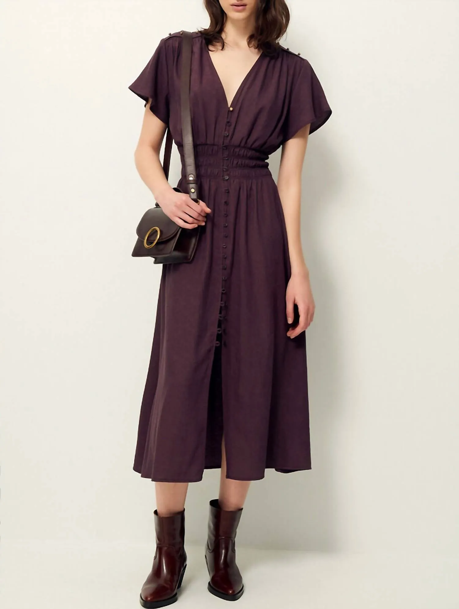 Galaya Button-Down Midi Dress In Plum