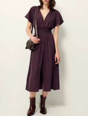 Galaya Button-Down Midi Dress In Plum
