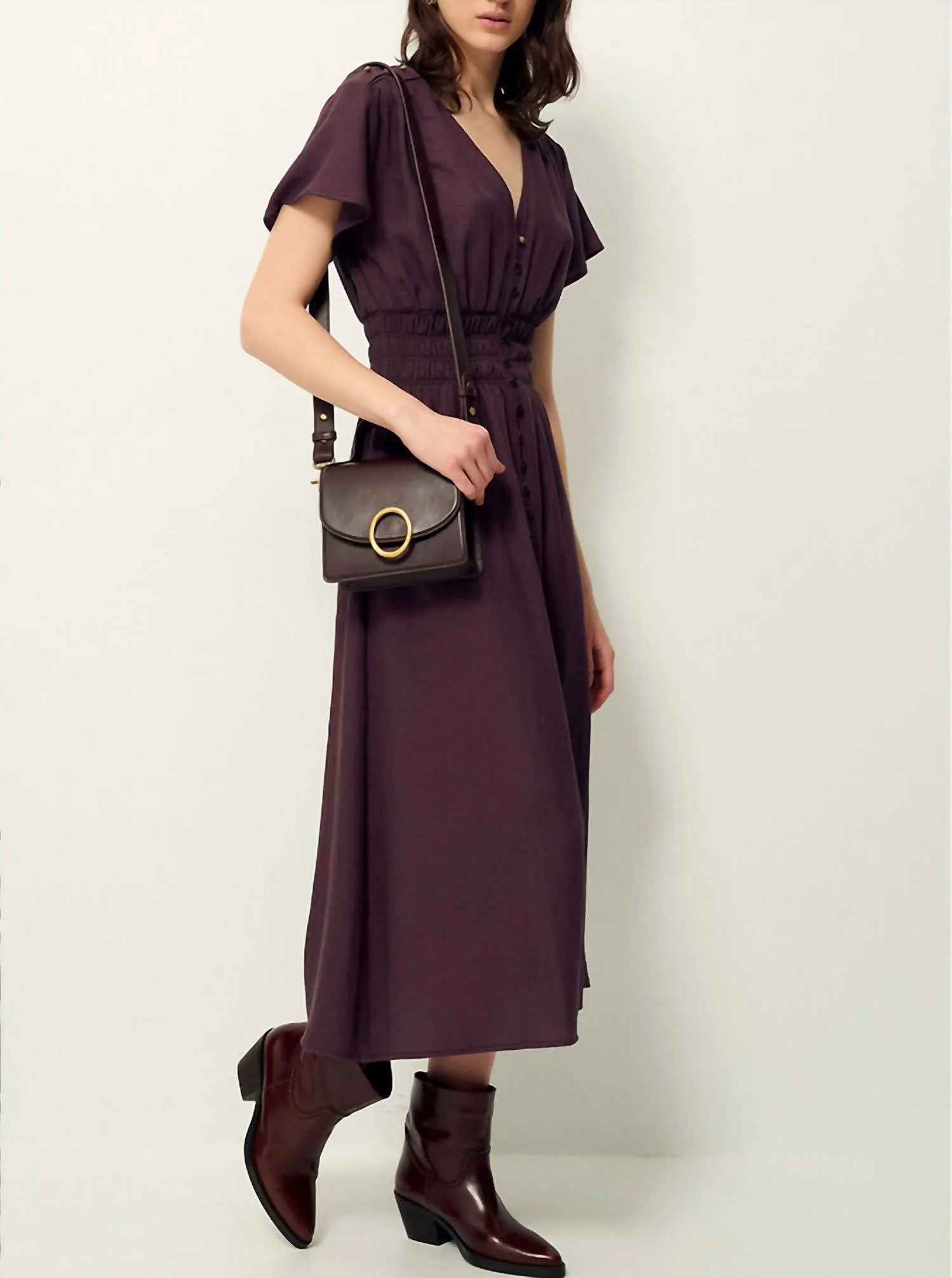 Galaya Button-Down Midi Dress In Plum