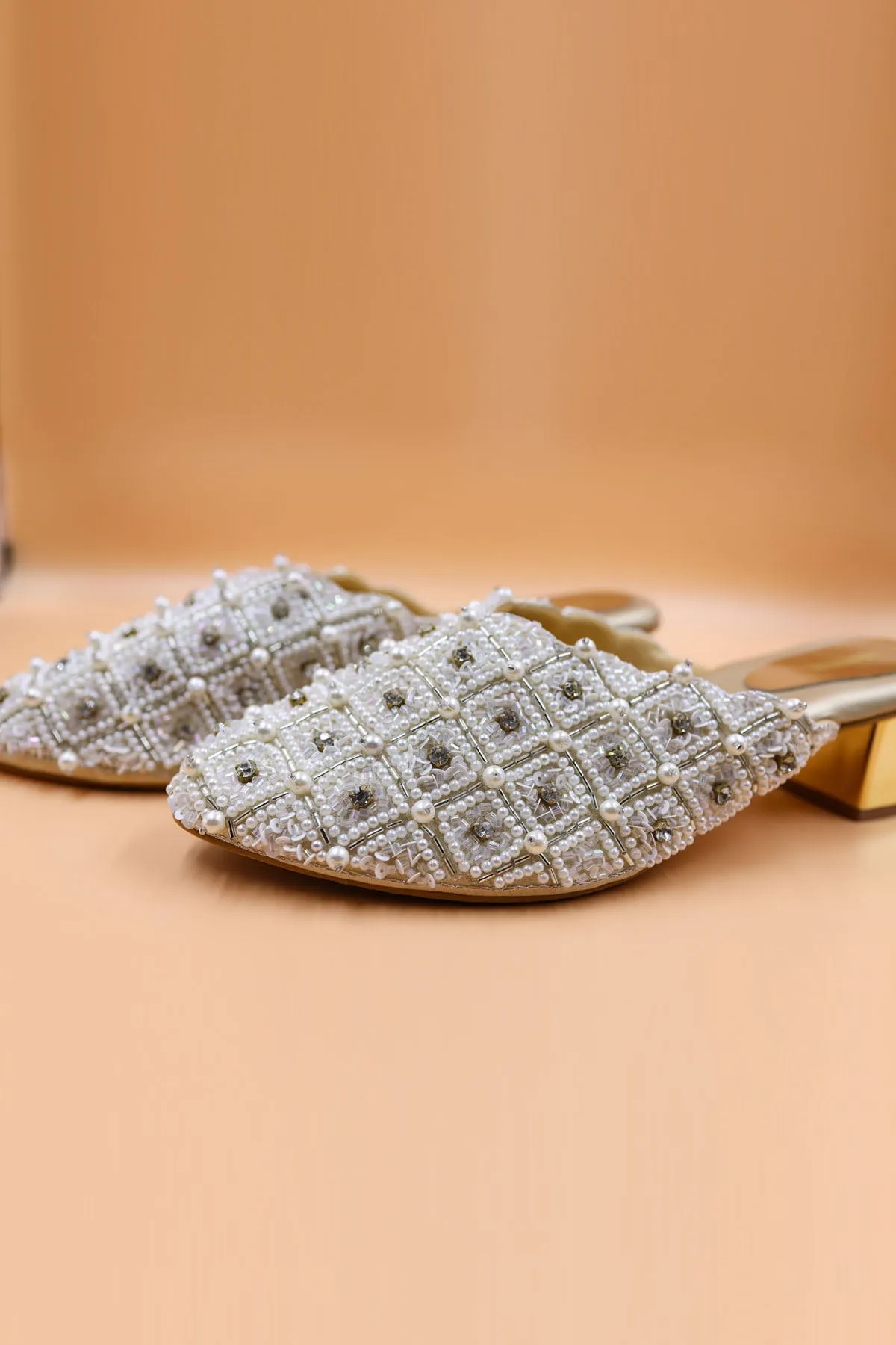 Gold Sequins Embroidered Mules
