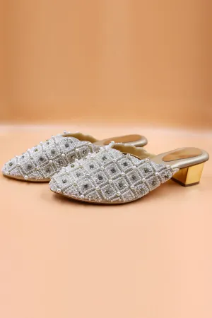Gold Sequins Embroidered Mules