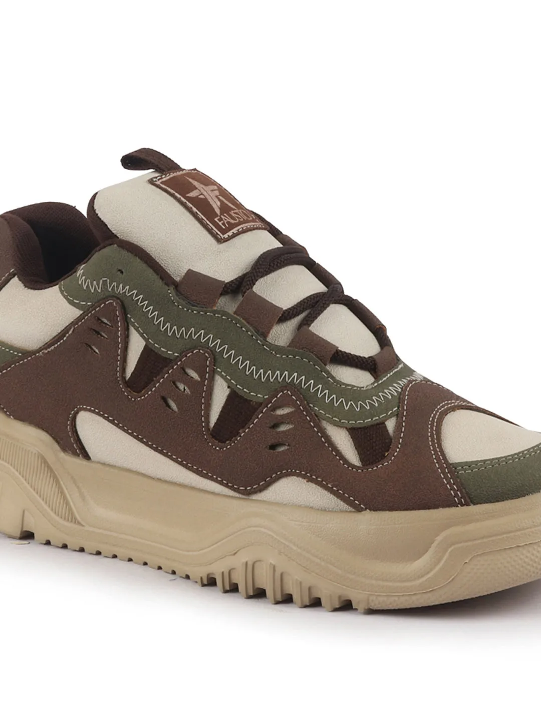 Men Olive Retro Design Colorblocked Athletic-Inspired Casual Chunky Sneaker | Mid-Top Streetwear Shoes With Rugged Sole