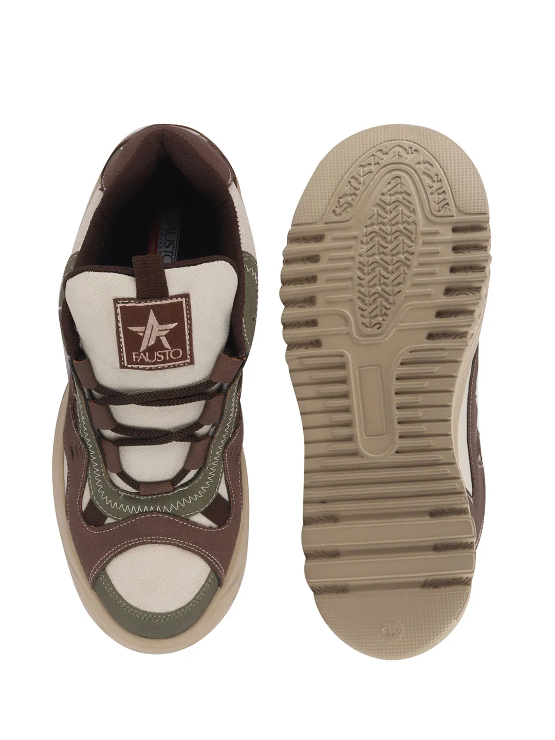 Men Olive Retro Design Colorblocked Athletic-Inspired Casual Chunky Sneaker | Mid-Top Streetwear Shoes With Rugged Sole