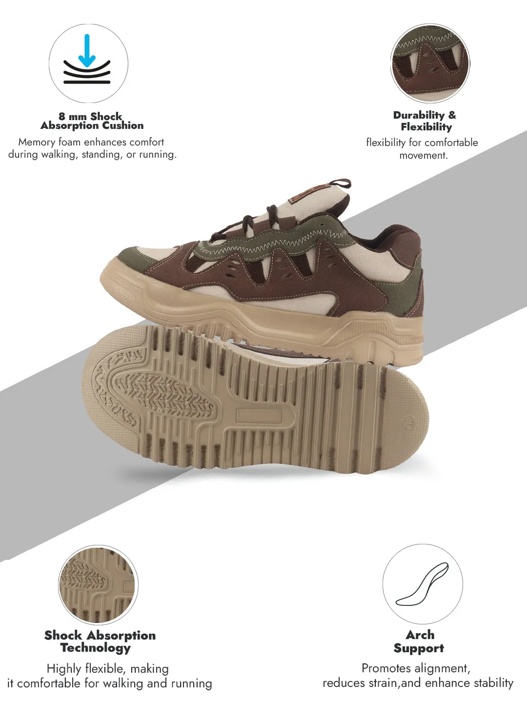 Men Olive Retro Design Colorblocked Athletic-Inspired Casual Chunky Sneaker | Mid-Top Streetwear Shoes With Rugged Sole