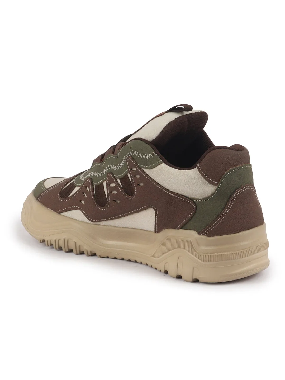 Men Olive Retro Design Colorblocked Athletic-Inspired Casual Chunky Sneaker | Mid-Top Streetwear Shoes With Rugged Sole