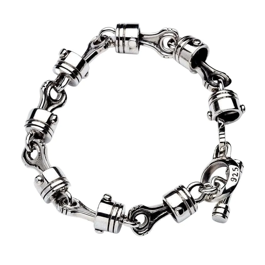 Motorcycle Piston Sterling Silver Biker Bracelet