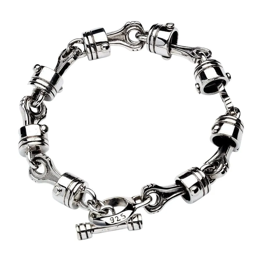 Motorcycle Piston Sterling Silver Biker Bracelet