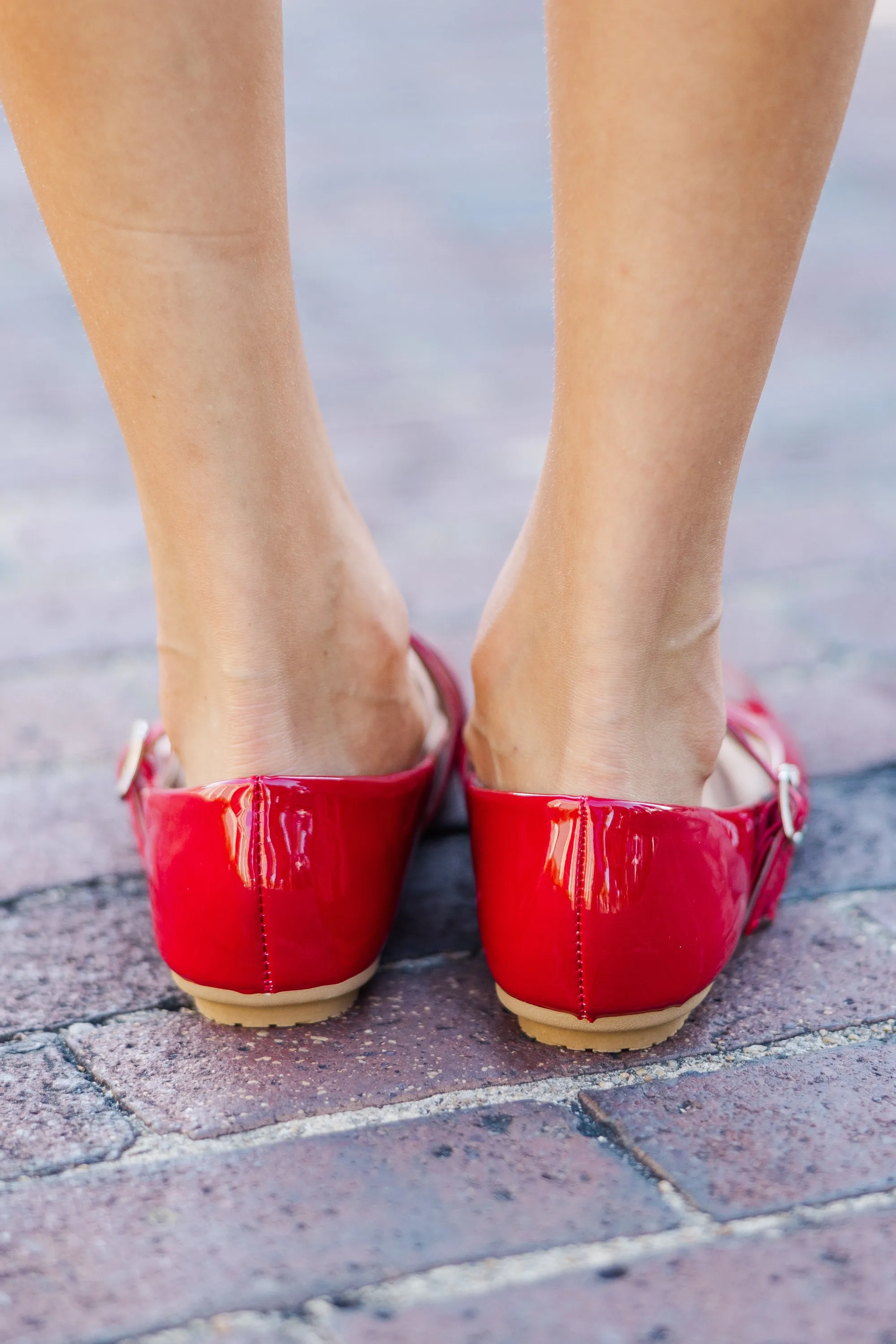 On This Day Red Mary Jane Flats