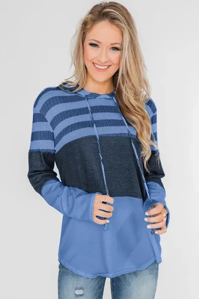 Pink Speak to Me Color Block Drawstring Hoodie