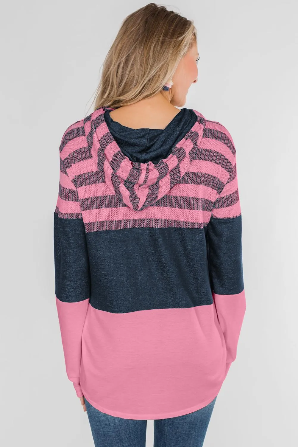 Pink Speak to Me Color Block Drawstring Hoodie