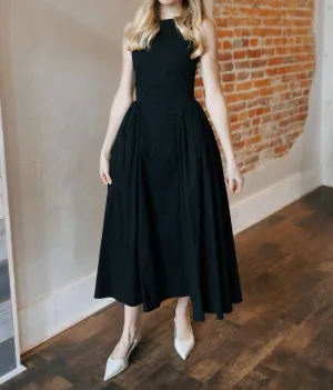 Poplin Sleeveless Midi Dress In Black