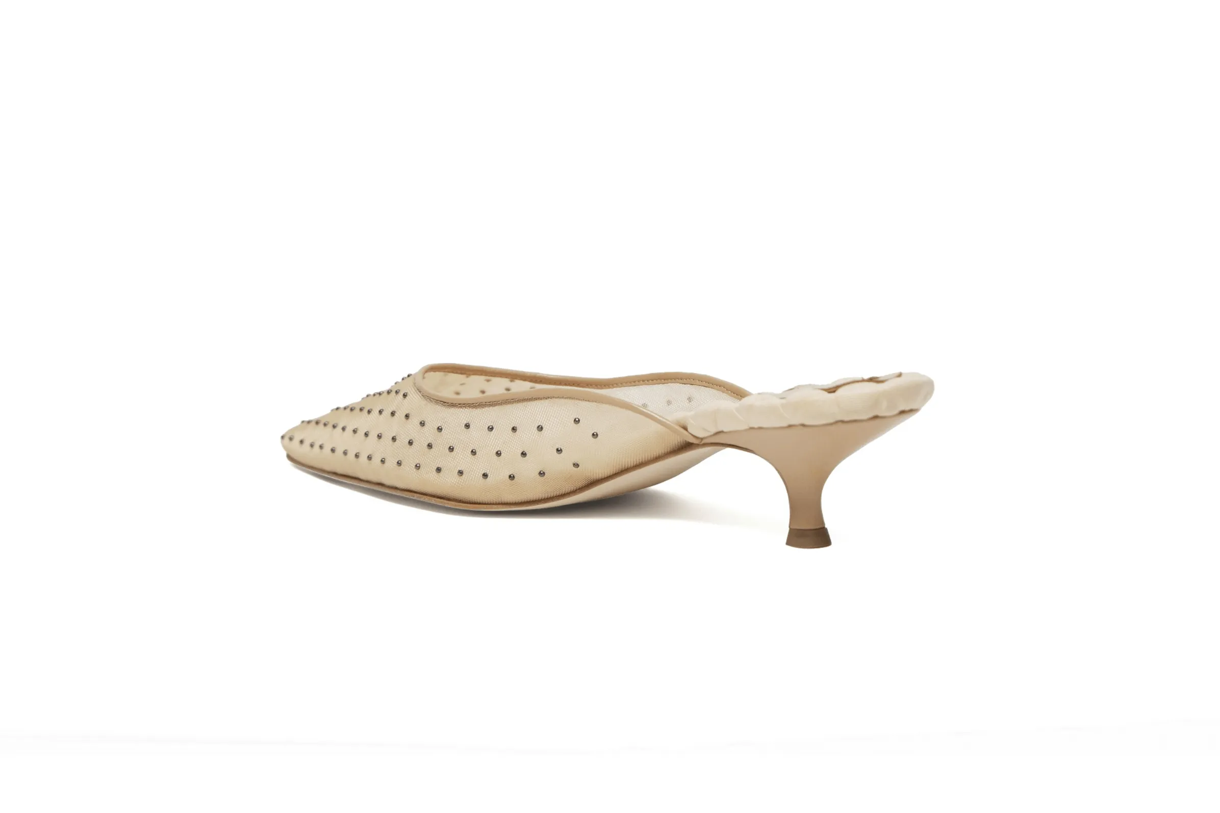 Rosa Vegan Cotton Studded Heeled Mules | Nude