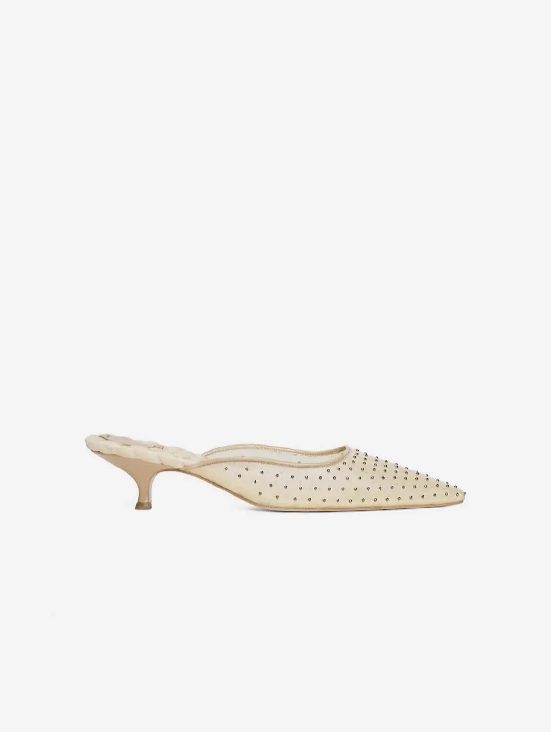 Rosa Vegan Cotton Studded Heeled Mules | Nude