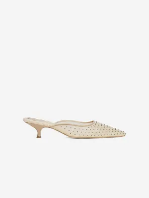 Rosa Vegan Cotton Studded Heeled Mules | Nude