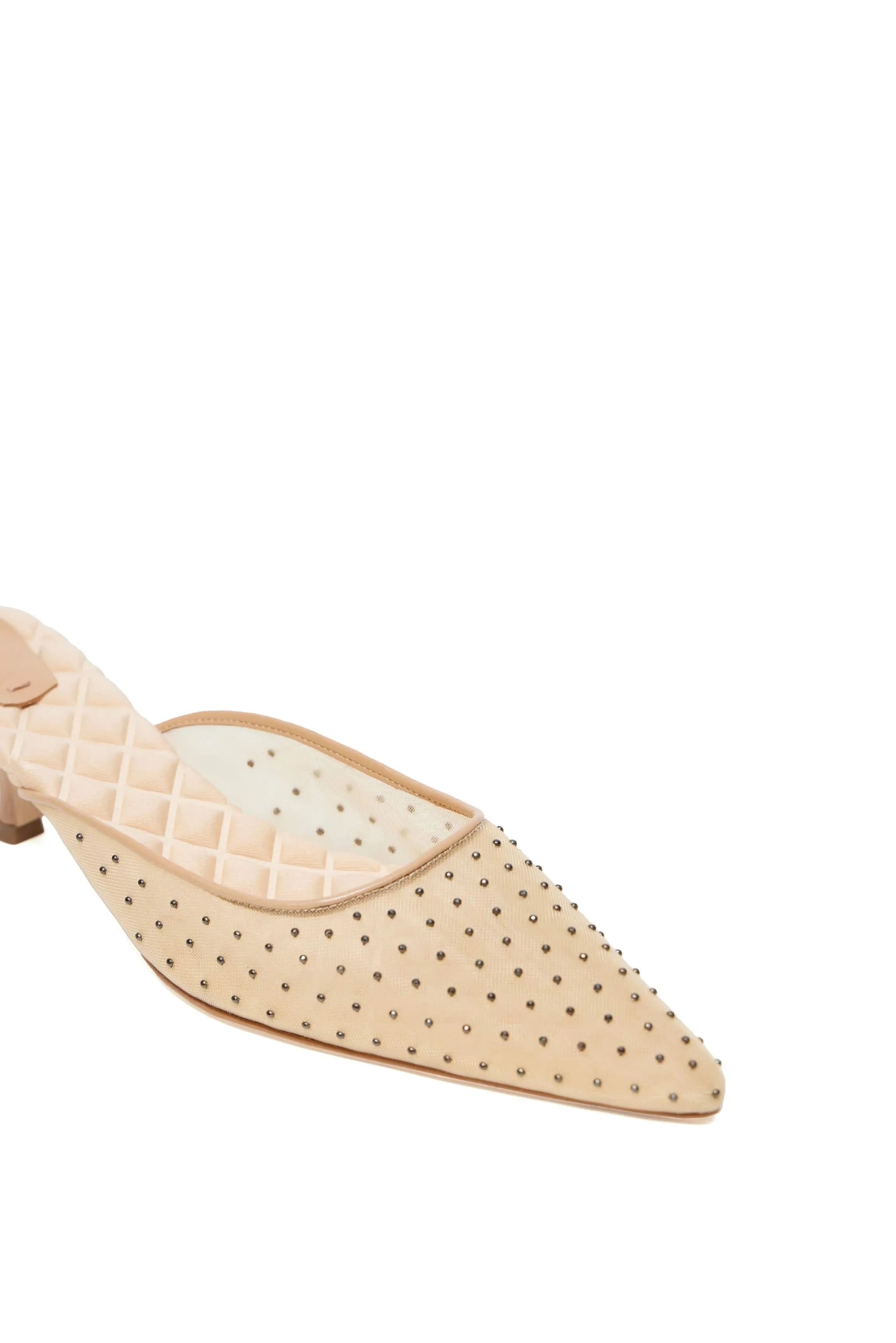 Rosa Vegan Cotton Studded Heeled Mules | Nude
