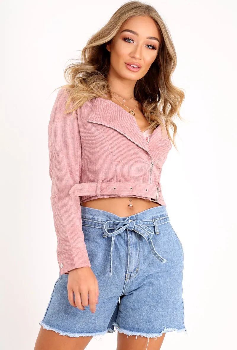 Rose Corduroy Crop Biker Jacket - Wilna