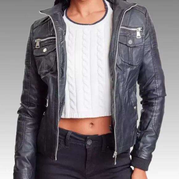 YMI Collection Faux Leather Fur Lined Red Wine Burgundy Moto Biker Jacket L NWOT